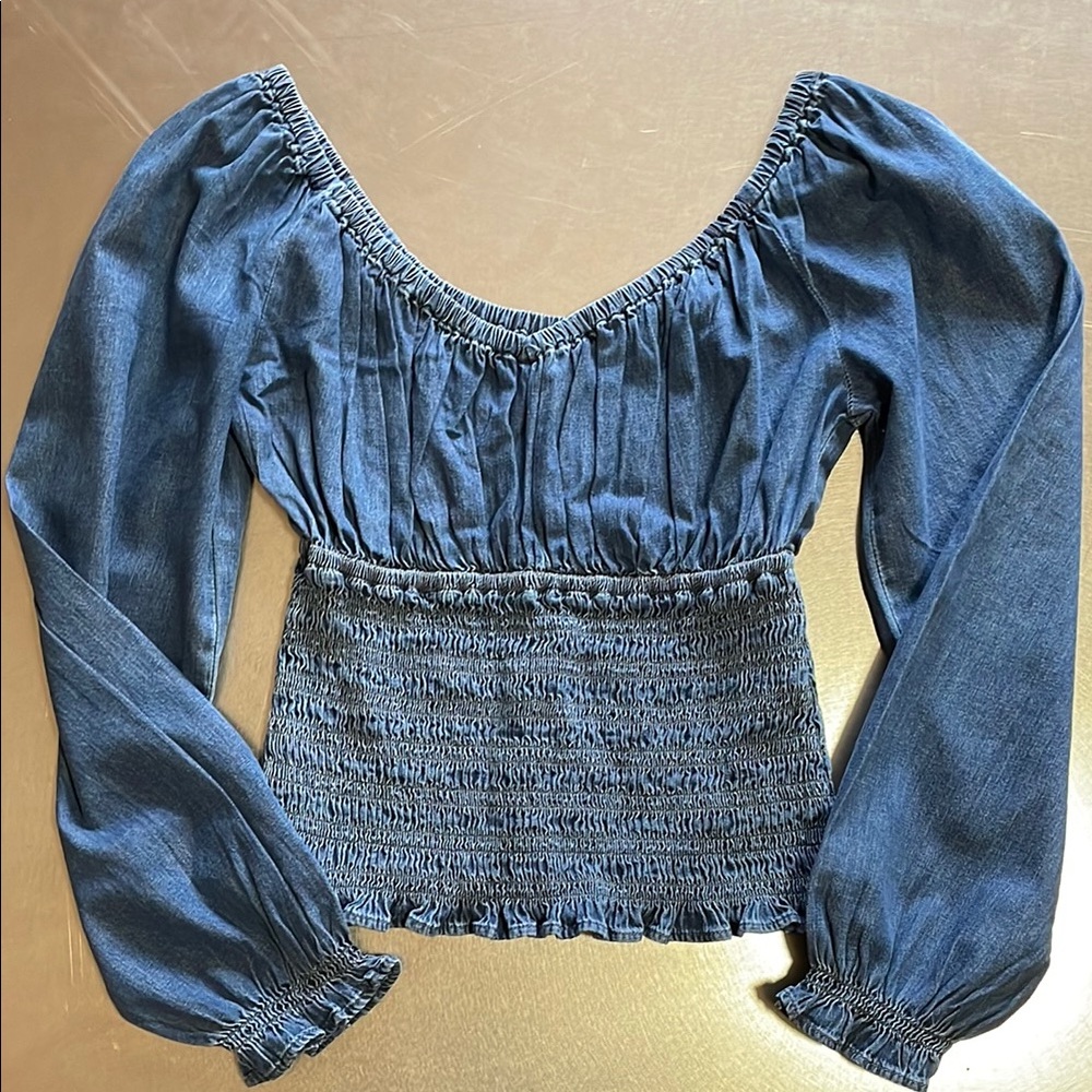 GAP Blue Smocked Denim Top